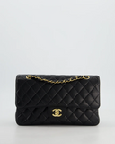 CHANEL Classic Quilted Double Flap Medium Black Leather Shoulder Bag