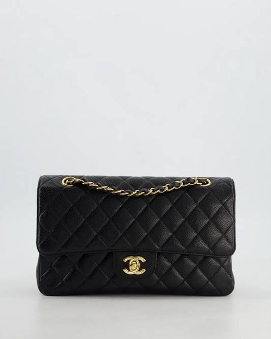 Cuero | Classic Quilted Double Flap Medium Black Leather Shoulder Bag