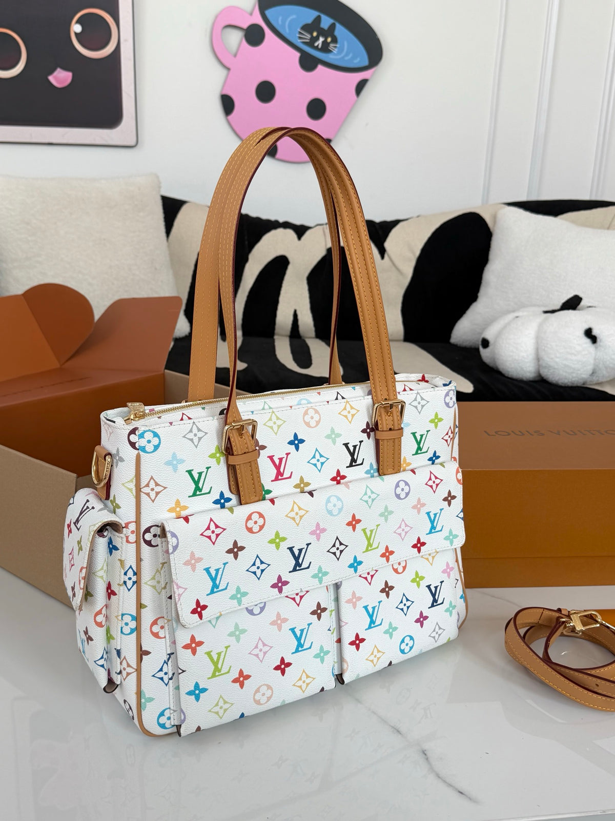 Cuero | Multicolor Monogram Cargo Tote Bag - White Multicolor