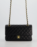CHANEL Classic Quilted Double Flap Medium Black Leather Shoulder Bag