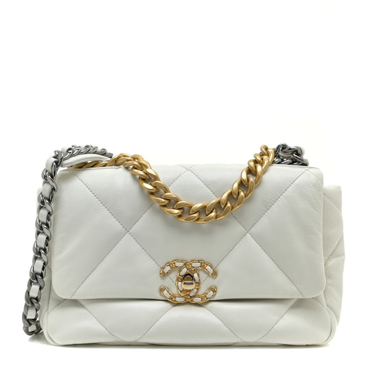 Cuero | Lambskin Quilted Medium 19 Flap White Bag