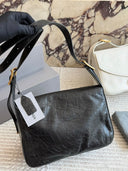 Balenciaga Soft Saddle Shoulder Bag – Black Cracked Leather with Gold Hardware