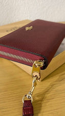 Coach Long Zip Wallet – Burgundy Leather with Gold Hardware