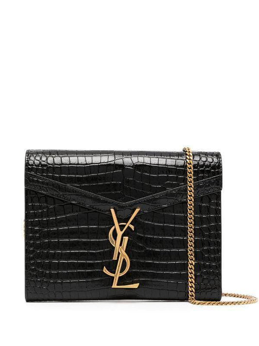 Cuero | Mini Cassandra Top Handle Bag in Croc-embossed Shiny Leather