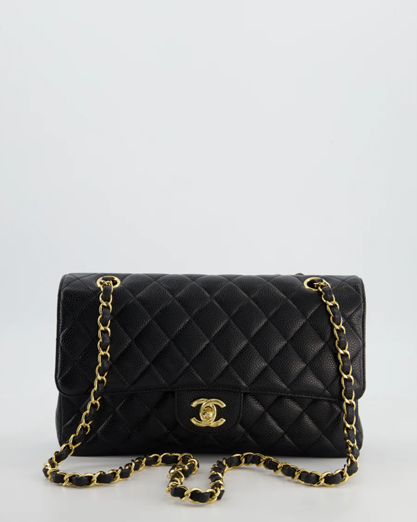 Cuero | Classic Quilted Double Flap Medium Black Leather Shoulder Bag