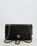 CHANEL Classic Quilted Double Flap Medium Black Leather Shoulder Bag