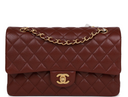 CHANEL Classic Quilted Double Flap Medium Burgundy Leather Shoulder Bag