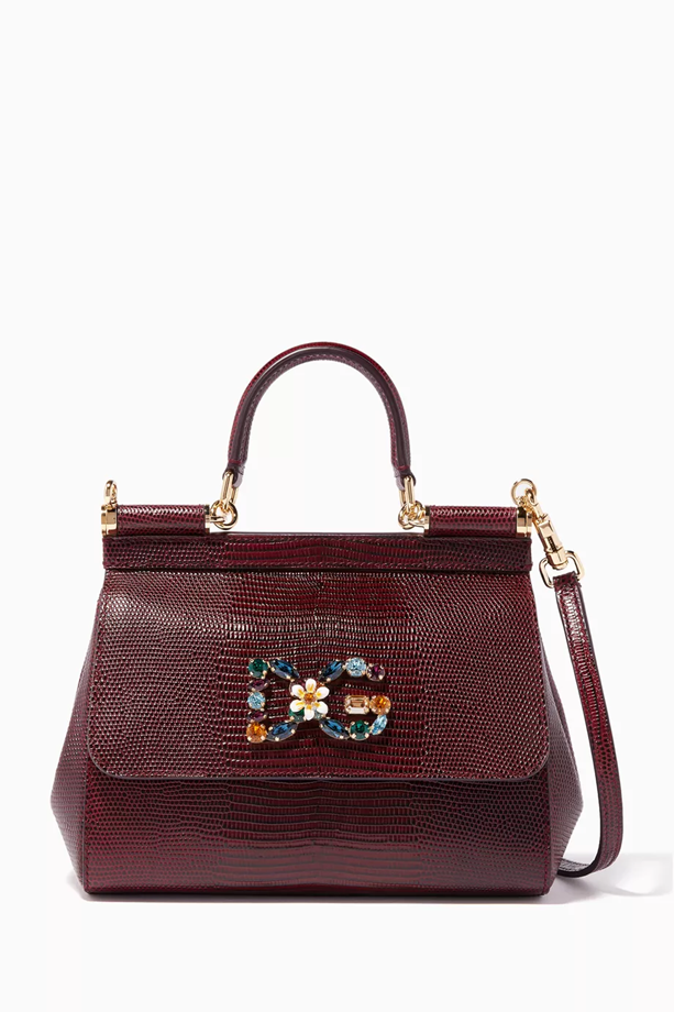 Cuero | Dark-Red Small Miss Sicily Iguana Leather Bag