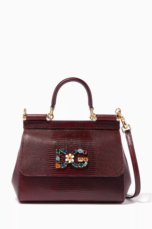 Cuero | Dark-Red Small Miss Sicily Iguana Leather Bag