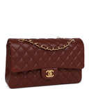 CHANEL Classic Quilted Double Flap Medium Burgundy Leather Shoulder Bag