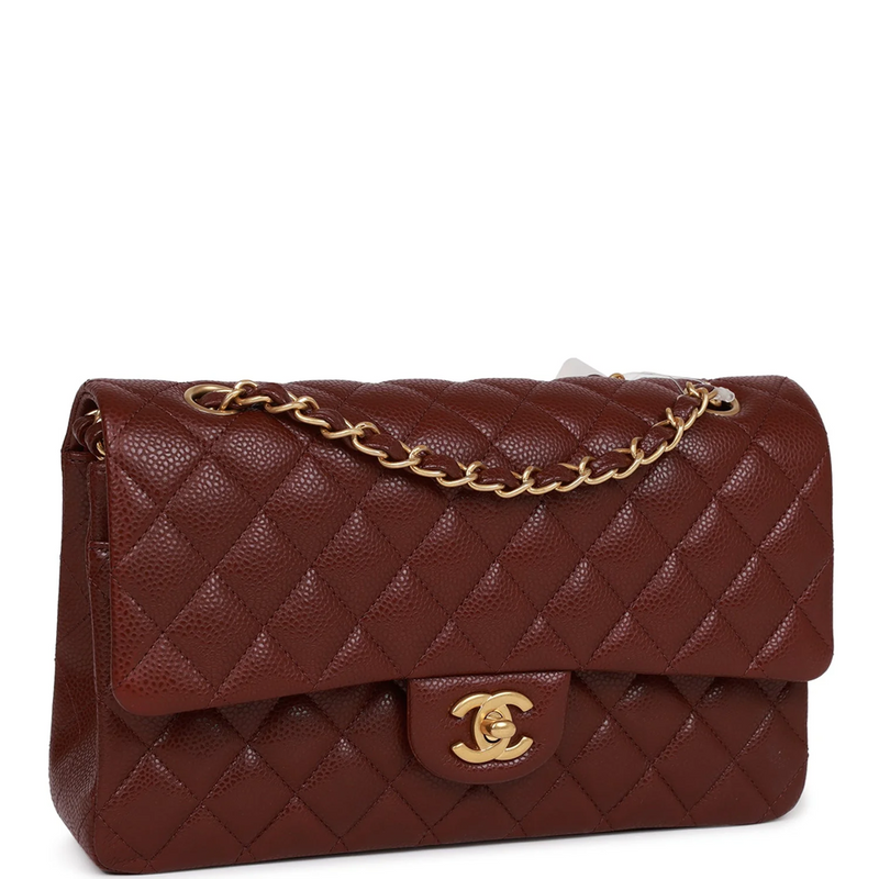 Cuero | Classic Quilted Double Flap Medium Burgundy Leather Shoulder Bag