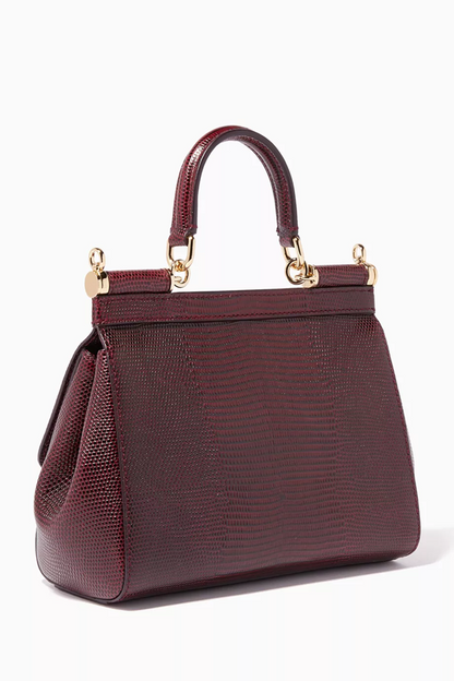 Cuero | Dark-Red Small Miss Sicily Iguana Leather Bag