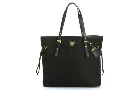 Cuero | Tessuto Nylon Saffiano Leather Black Top Zip Tote Bag