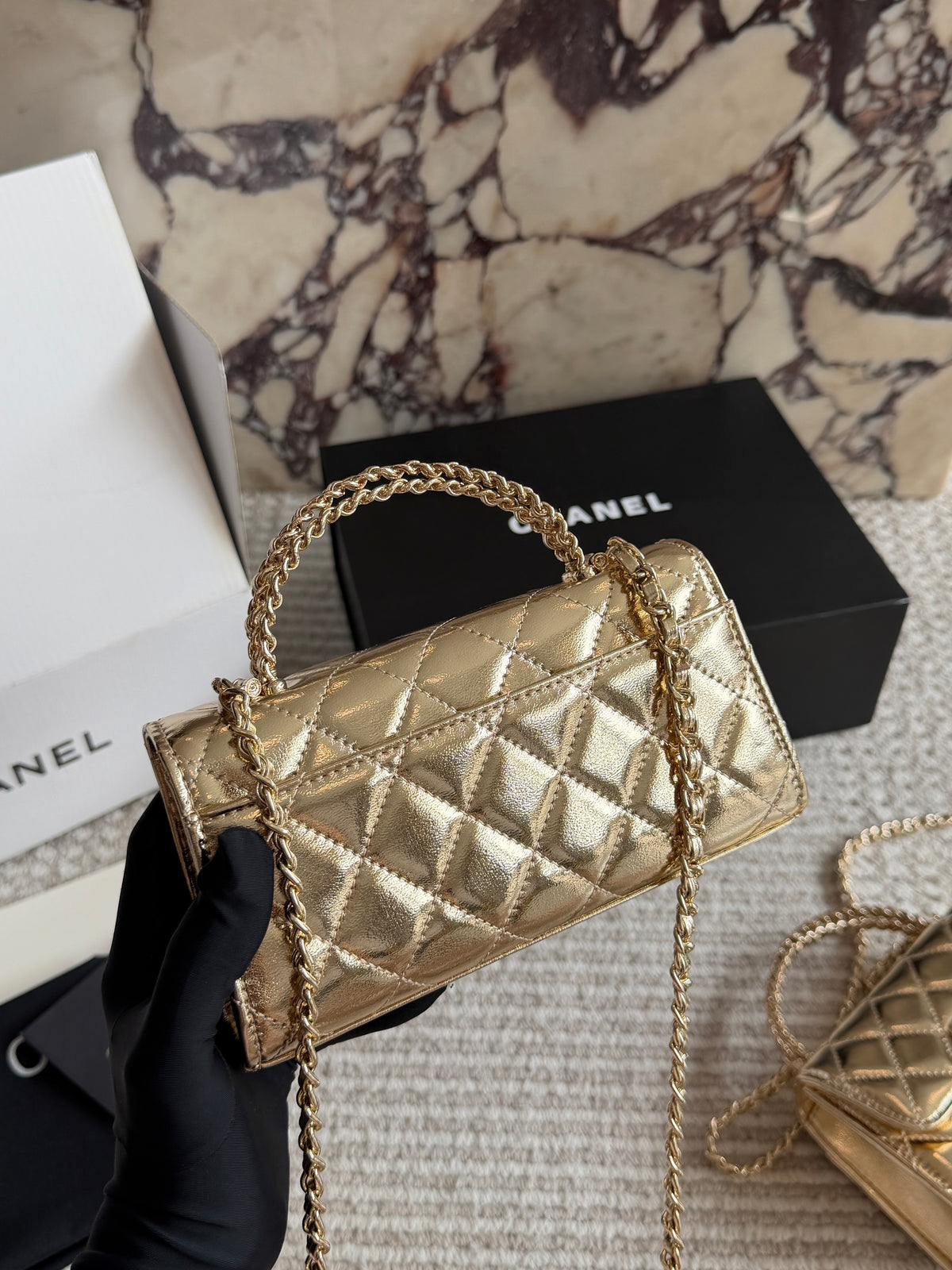 Cuero | Mini Quilted Top Handle Flap Bag - Metallic Gold
