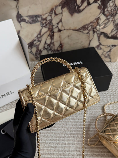 Cuero | Mini Quilted Top Handle Flap Bag - Metallic Gold