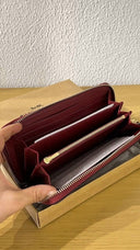 Coach Long Zip Wallet – Burgundy Leather with Gold Hardware