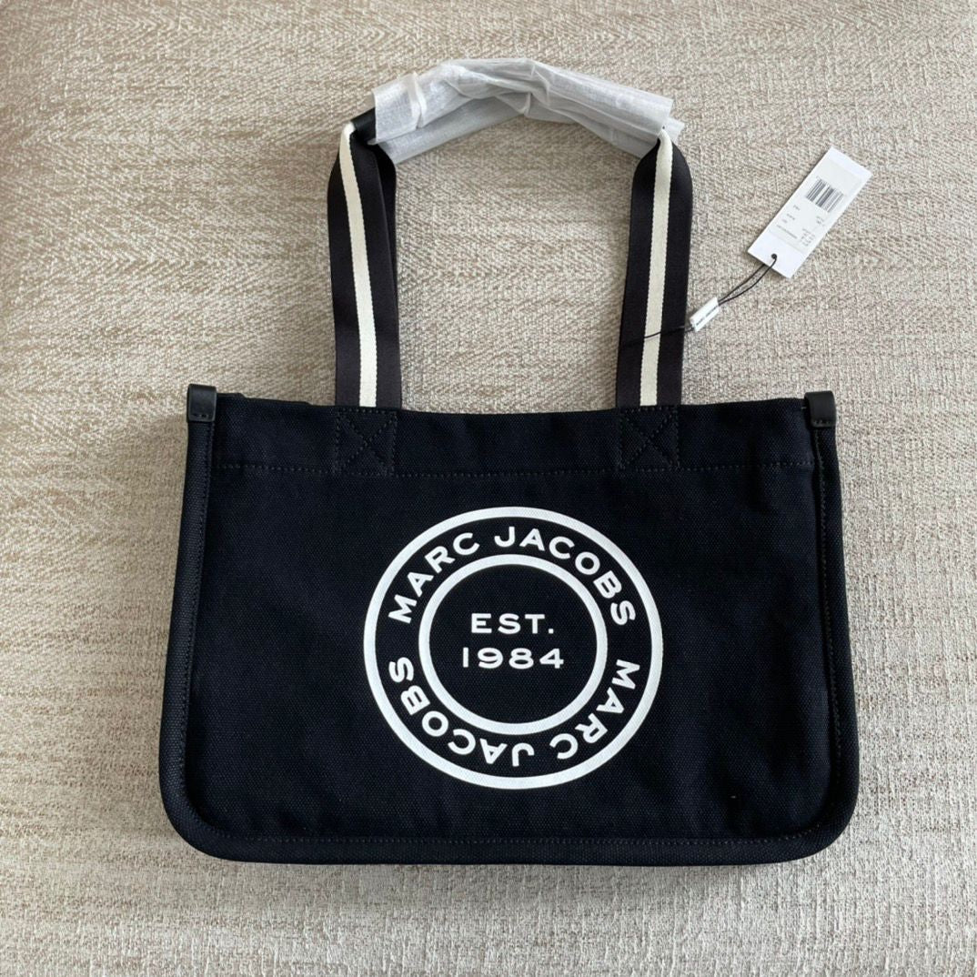 Marc Jacobs The Tote Bag – Black Canvas with White Logo