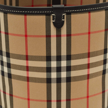Cuero | Ashby Archive Beige Check Fabric and Leather Bucket Bag