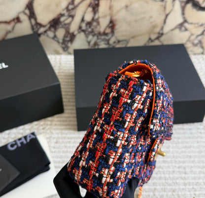 Cuero | Multicolor Tweed Charm Chain Flap Bag - Navy Red