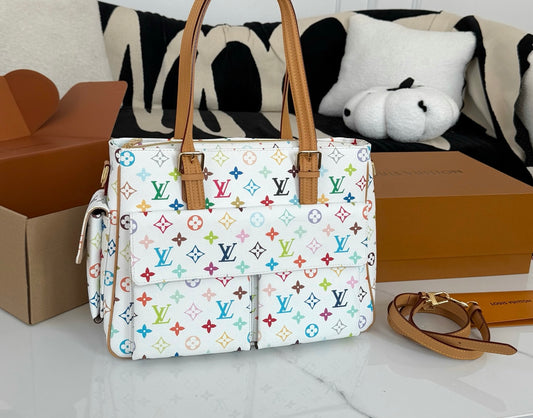 Cuero | Multicolor Monogram Cargo Tote Bag - White Multicolor