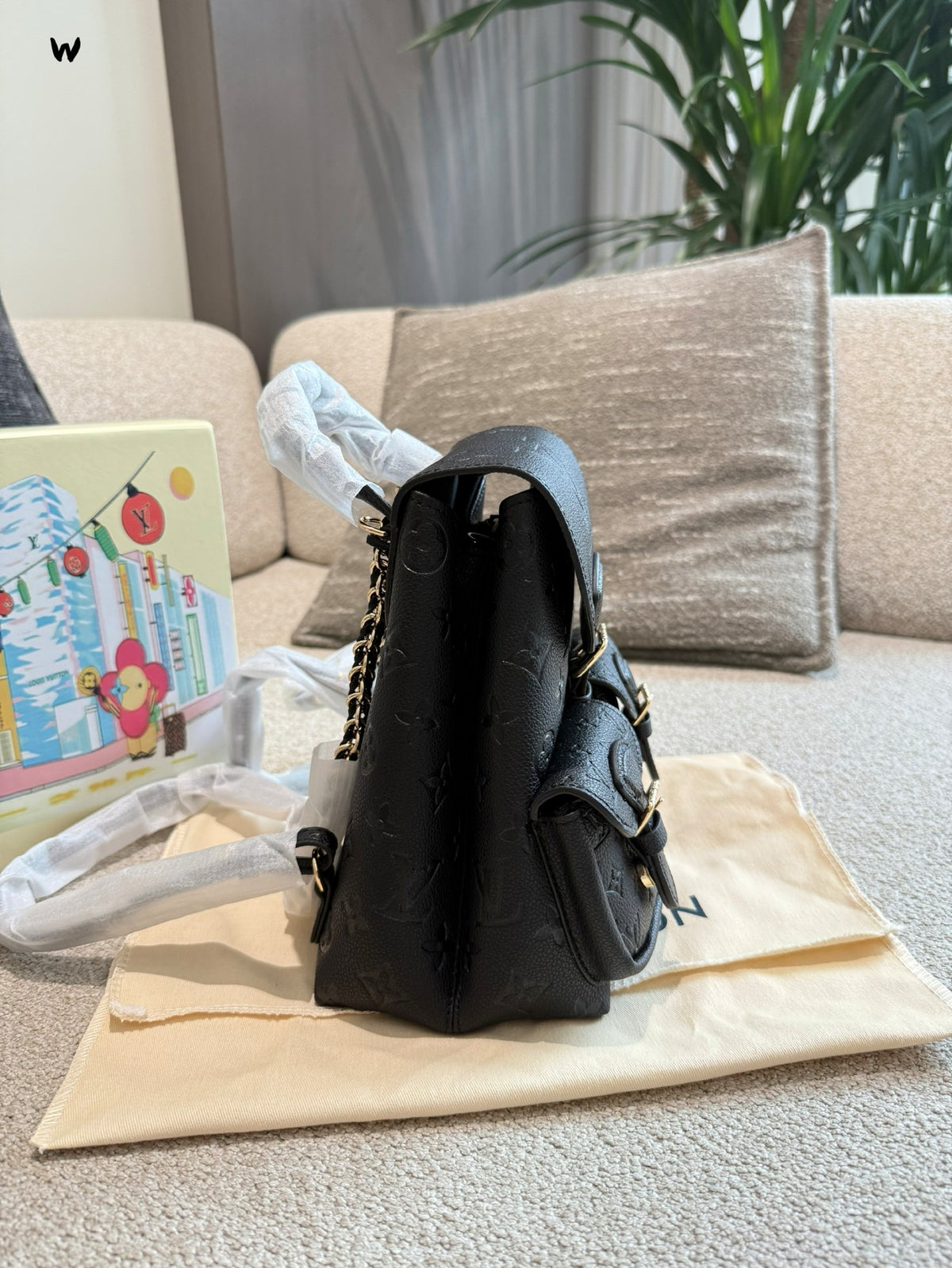 Cuero | Embossed Monogram Dual Pocket Mini Backpack - Black