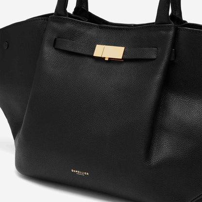 Cuero | Demellier The Midi New York Black small Grain Ecru Stitching