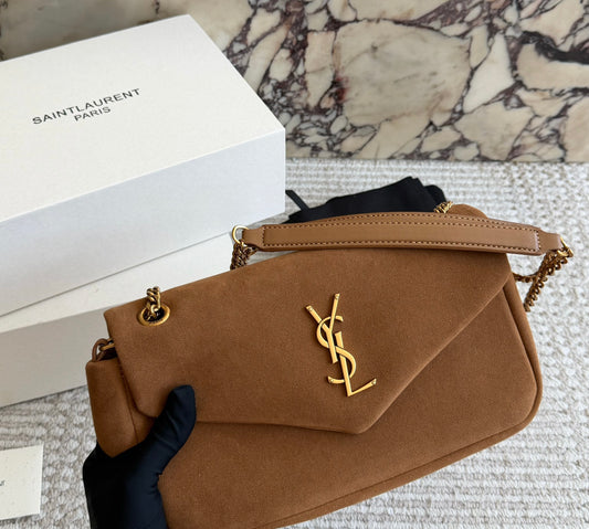 Cuero | Suede Asymmetric Logo Flap Chain Bag - Tan Brown