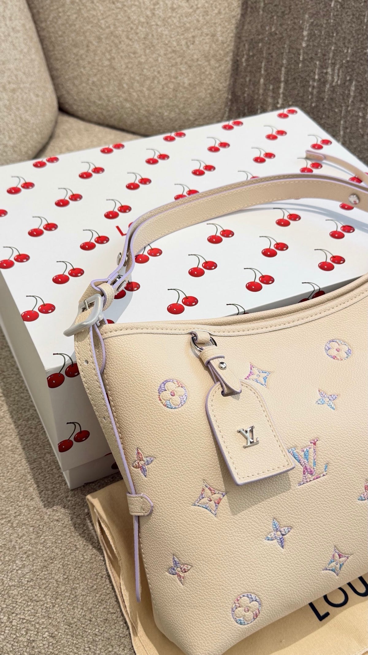Cuero | Pastel Embroidered Monogram Shoulder Hobo Bag - Cream