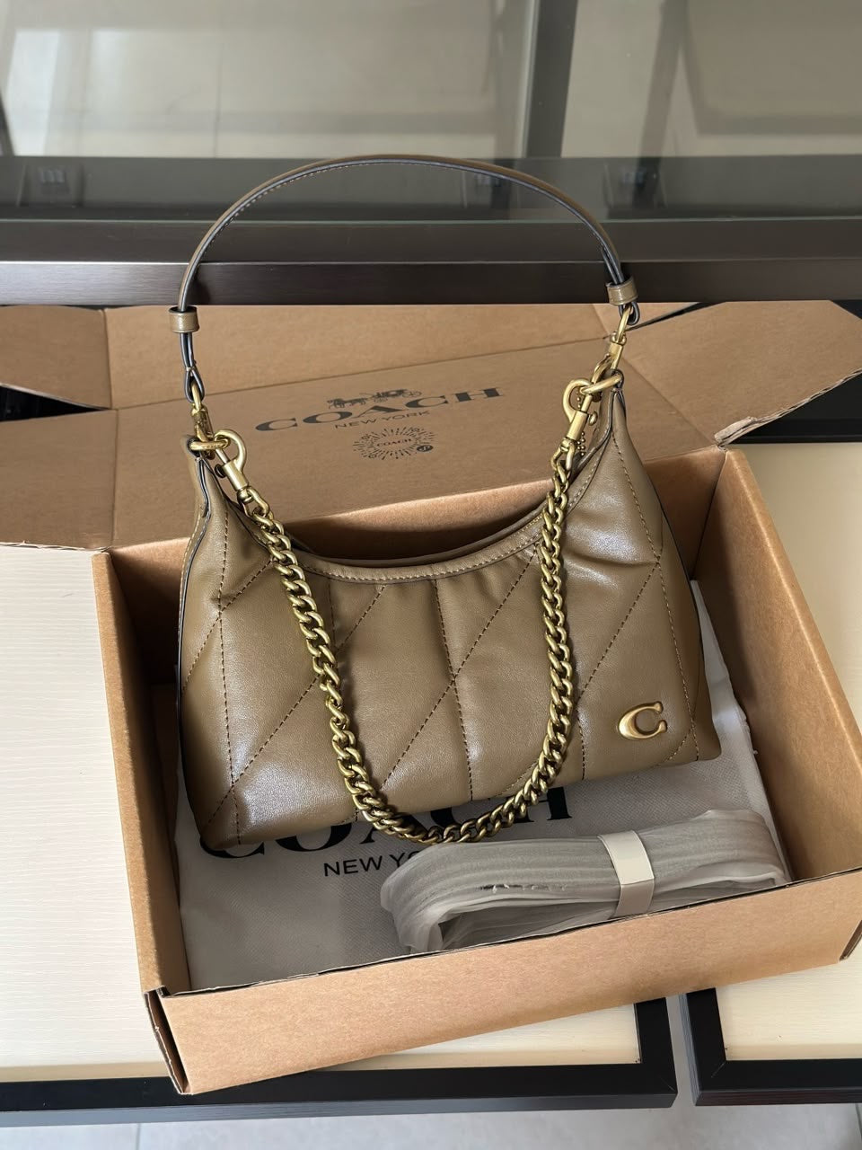 Coach Quilted Pillow Tabby Shoulder Bag – Khaki Green with Gold Hardware