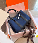 Hermes Garden Party Tote – Navy Denim Canvas with Black Leather