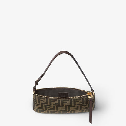 Cuero | Flat Baguette Pouch Tobacco brown FF jacquard fabric pouch
