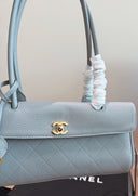 Chanel Bowler Bag – Light Grey Caviar Leather with Gold Hardware