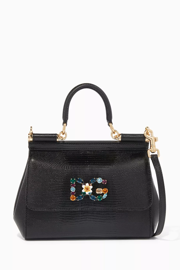 Cuero | Black Small Miss Sicily Iguana Leather Bag
