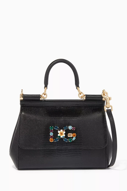 Cuero | Black Small Miss Sicily Iguana Leather Bag