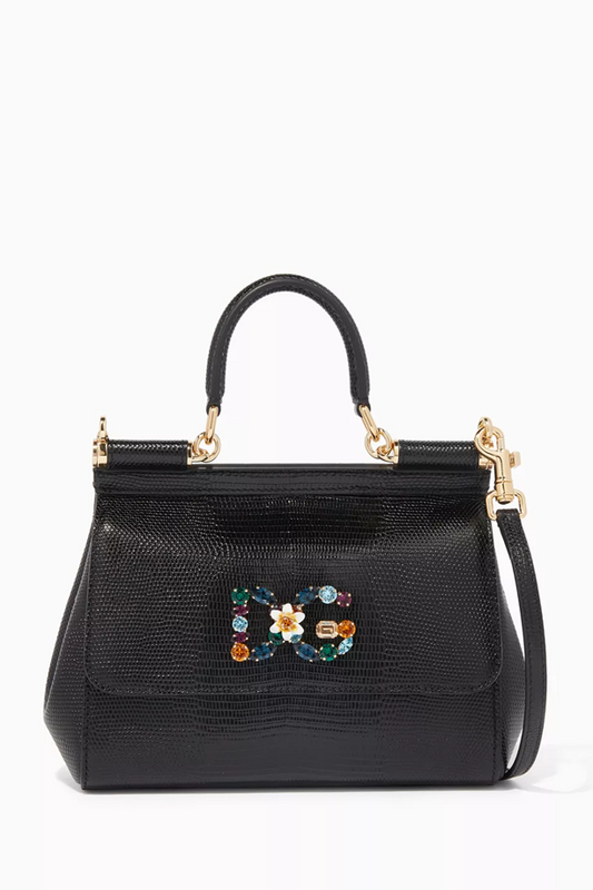 Cuero | Black Small Miss Sicily Iguana Leather Bag