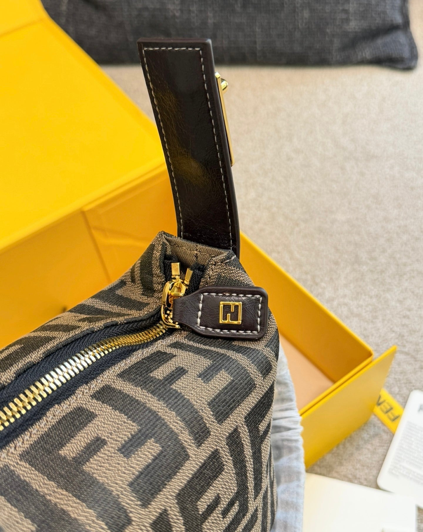 Cuero | FF Monogram Mini Boston Bag Brown