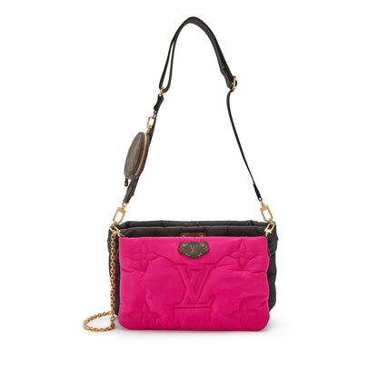 Cuero | Pink and Black Monogram Econyl Nylon Maxi Multi Pochette Gold Hardware