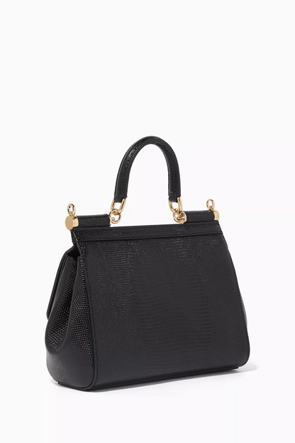 Cuero | Black Small Miss Sicily Iguana Leather Bag