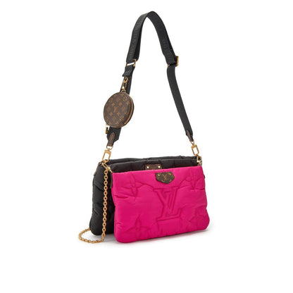 Cuero | Pink and Black Monogram Econyl Nylon Maxi Multi Pochette Gold Hardware