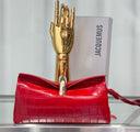 Jacquemus La Poupie Clutch – Red Crocodile Embossed Leather with Gold Hardware