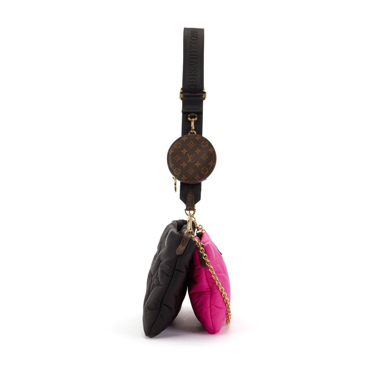 Cuero | Pink and Black Monogram Econyl Nylon Maxi Multi Pochette Gold Hardware