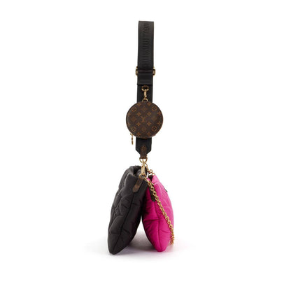 Cuero | Pink and Black Monogram Econyl Nylon Maxi Multi Pochette Gold Hardware