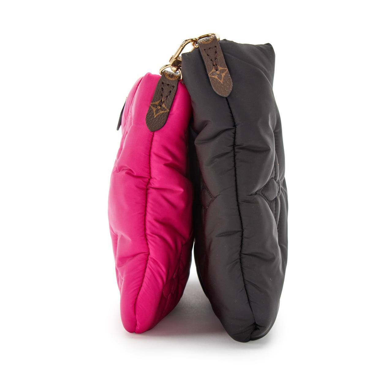 Cuero | Pink and Black Monogram Econyl Nylon Maxi Multi Pochette Gold Hardware