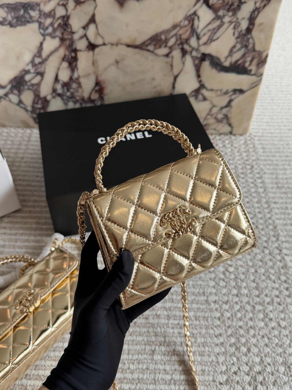 Cuero | Mini Quilted Top Handle Flap Bag - Metallic Gold