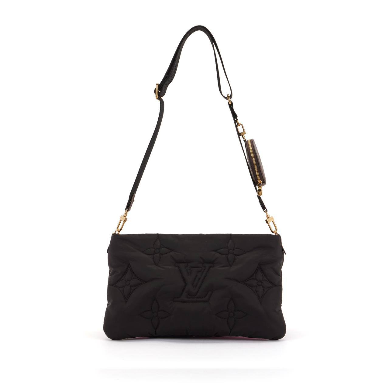 Cuero | Pink and Black Monogram Econyl Nylon Maxi Multi Pochette Gold Hardware