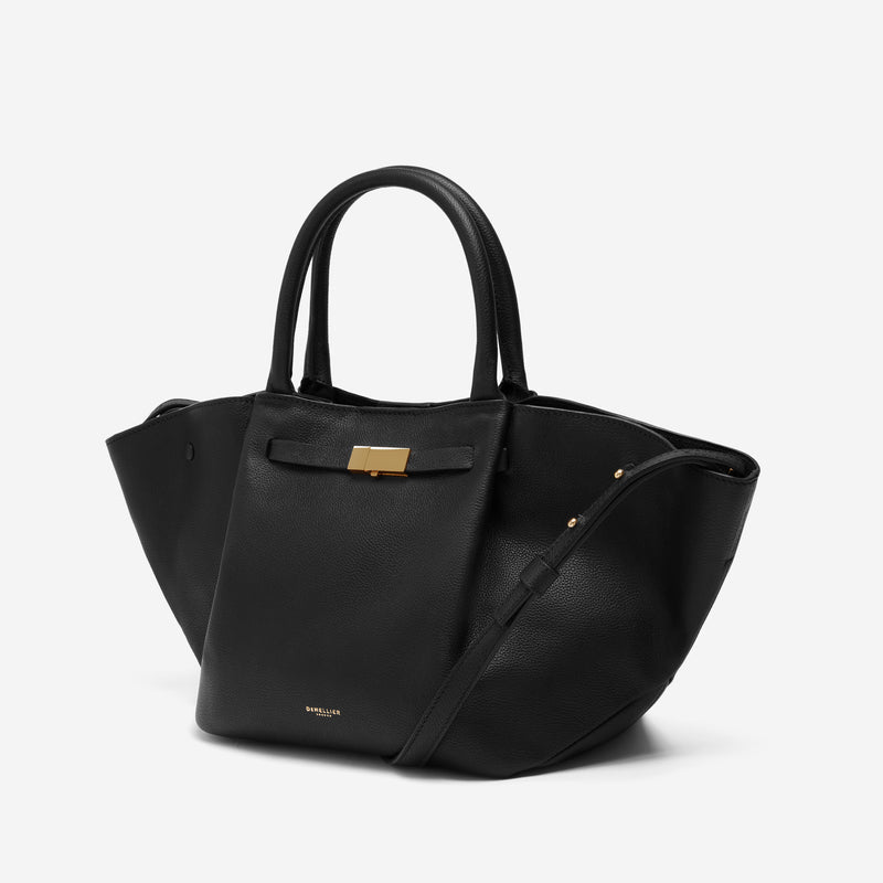 Cuero | Demellier The Midi New York Black small Grain Ecru Stitching