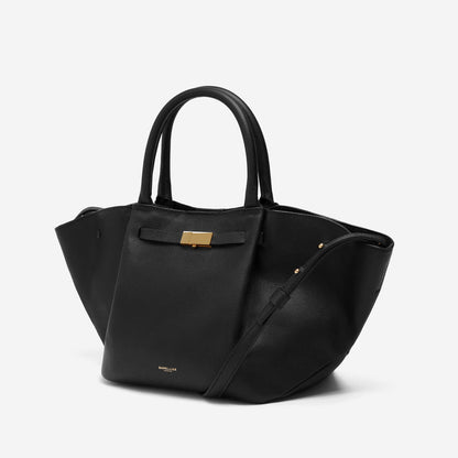 Cuero | Demellier The Midi New York Black small Grain Ecru Stitching