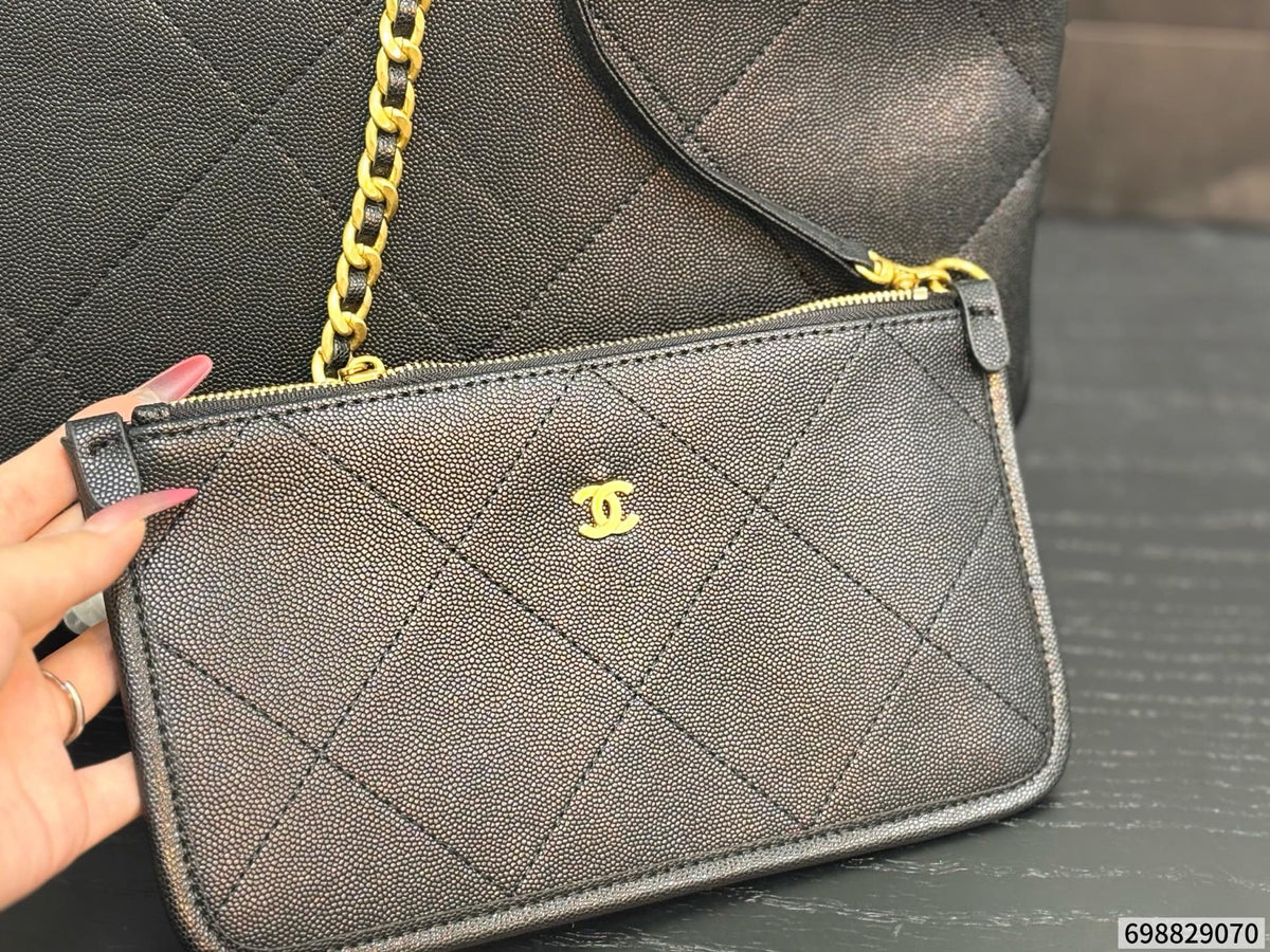 Cuero | Quilted Chain Shopper Tote Bag - Noir Black