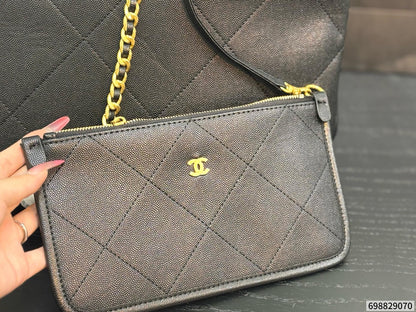 Cuero | Quilted Chain Shopper Tote Bag - Noir Black