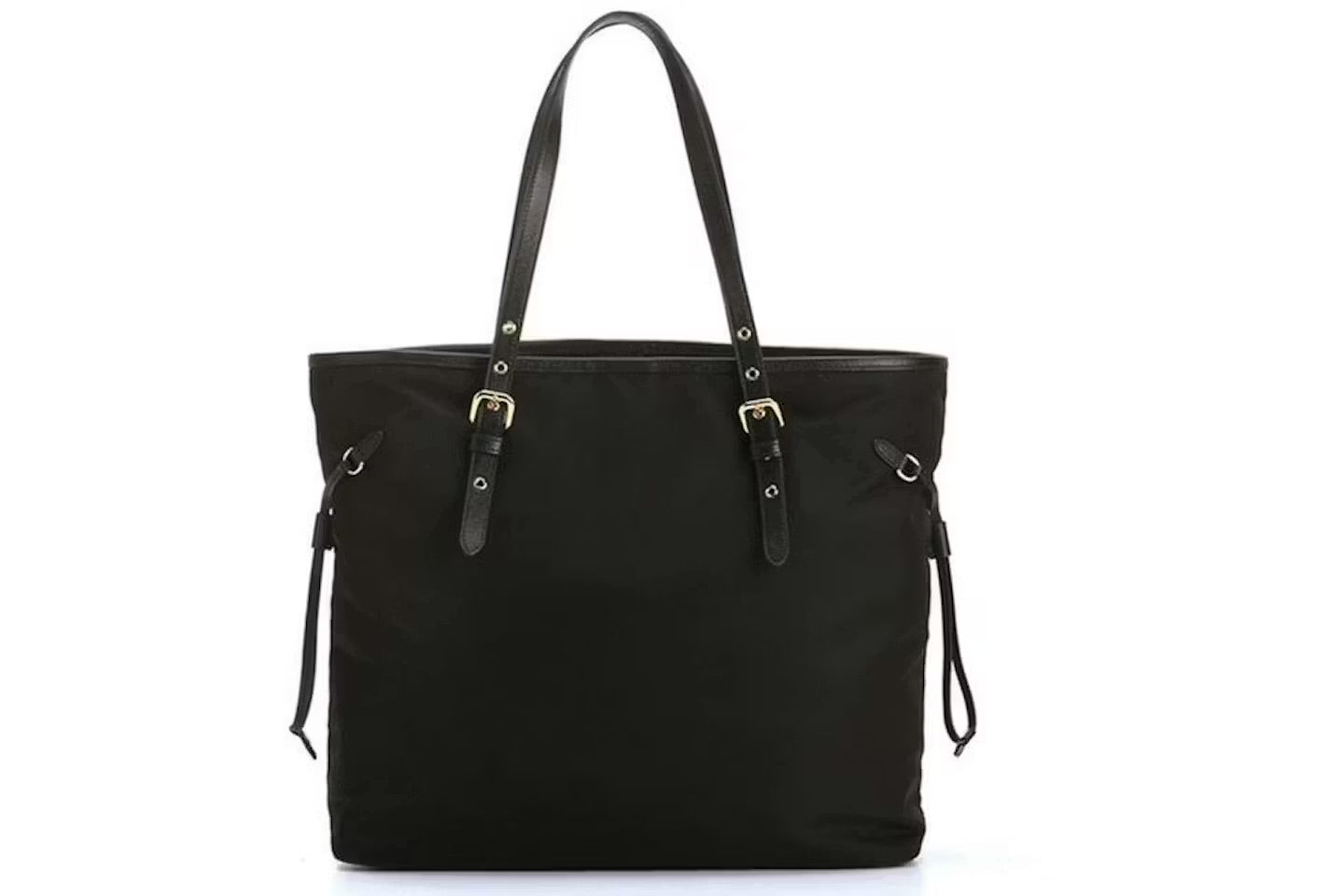 Cuero | Tessuto Nylon Saffiano Leather Black Top Zip Tote Bag